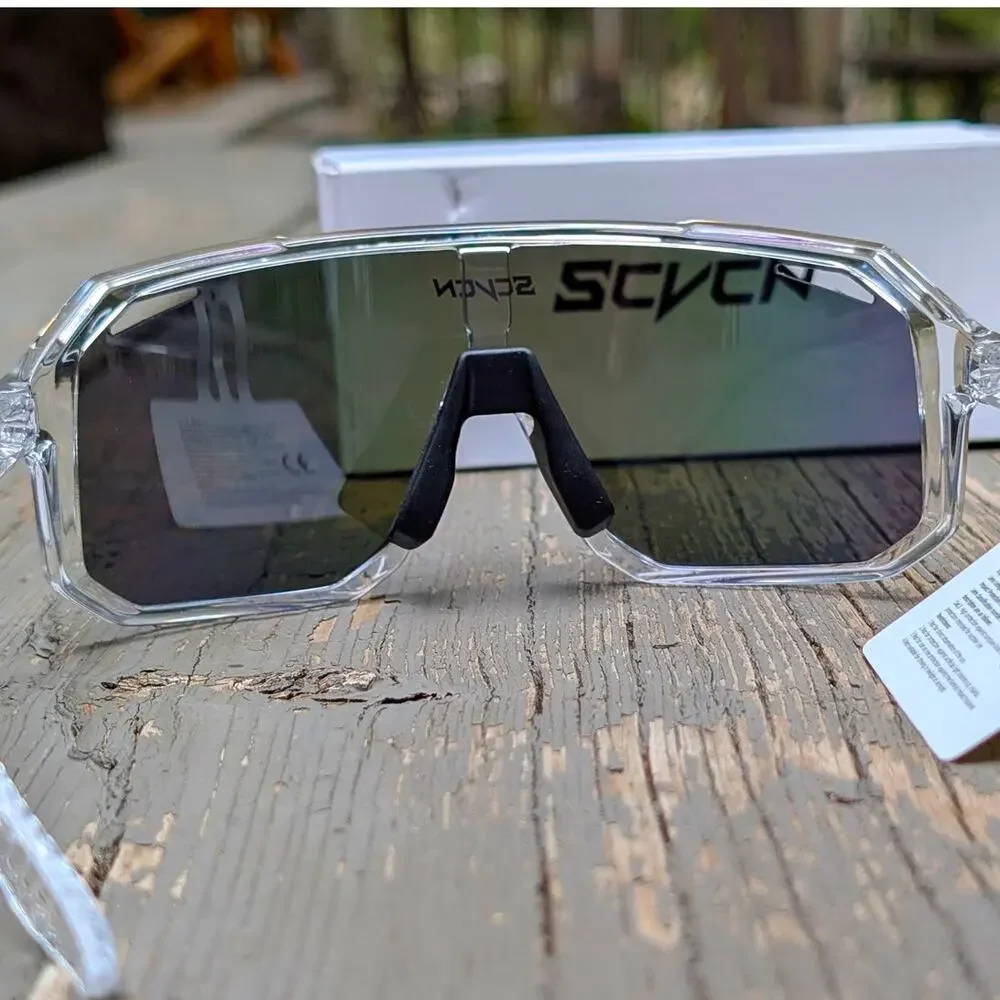 Clear Frame Mountain Bike MTB Shield Sunglasses Mirrored Purple Cycling NWT